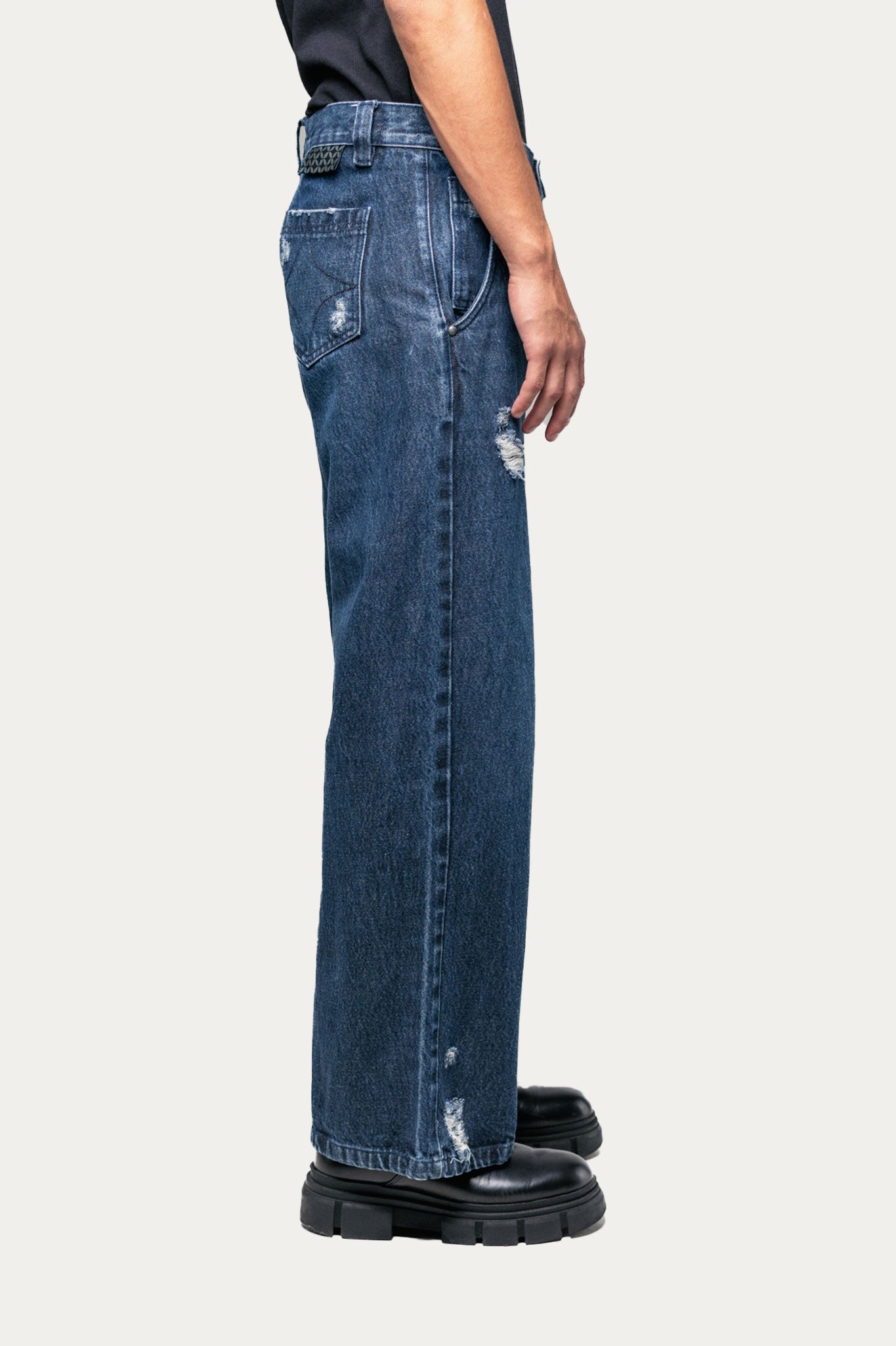 Pants Wide Leg  " DESTROYED " - Azul