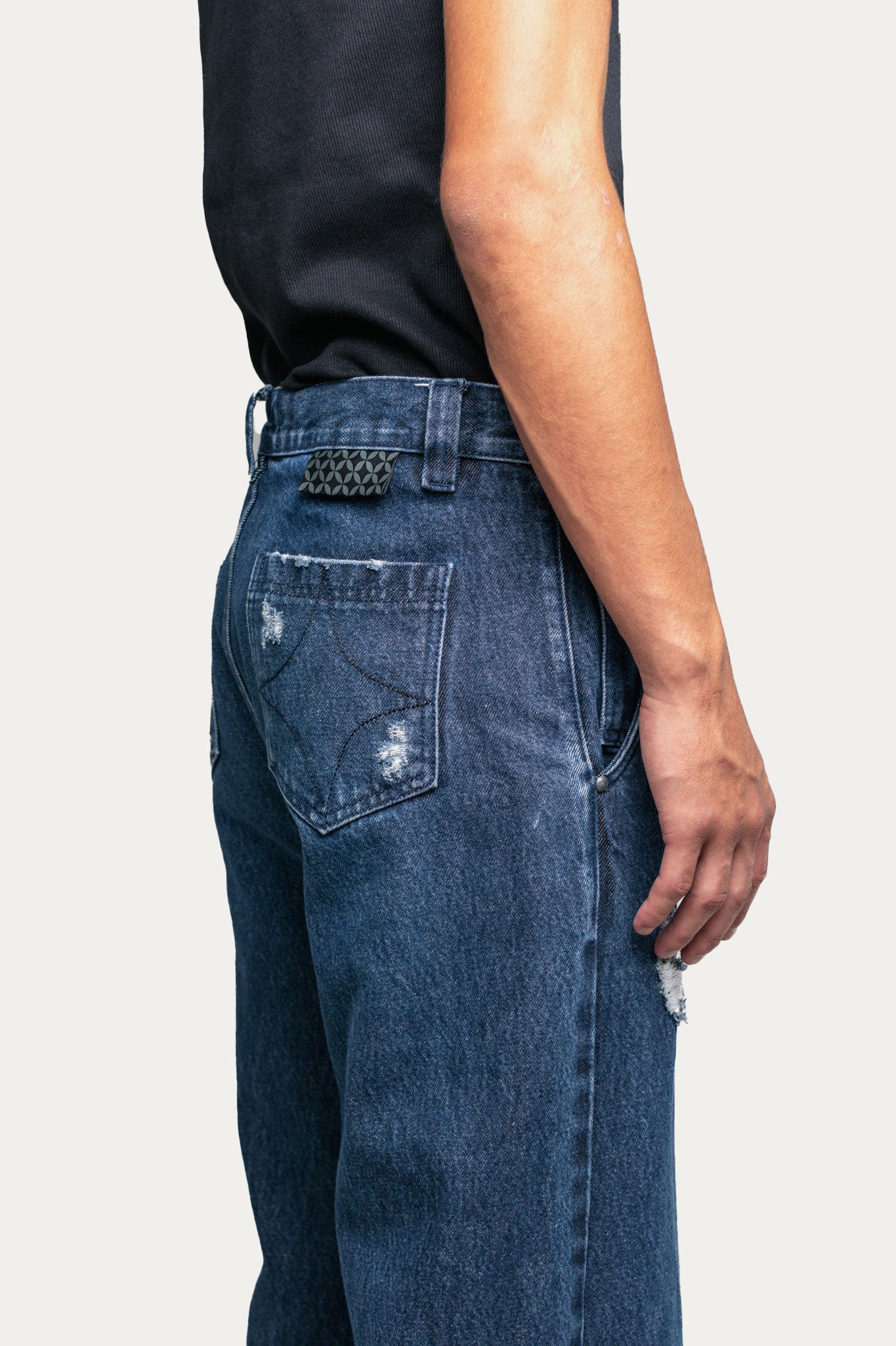 Pants Wide Leg  " DESTROYED " - Azul