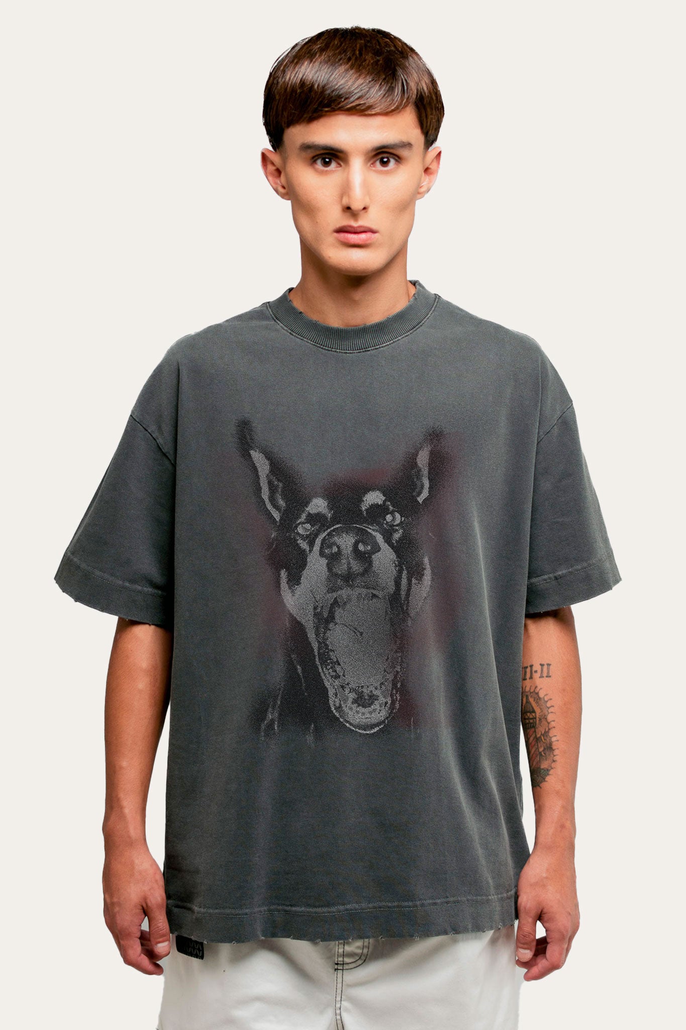 T-shirt Over Boxy " PRETTY DOGS  " - Cinza Estonado