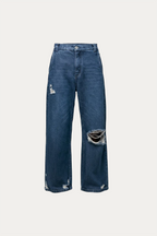 Pants Wide Leg  " DESTROYED " - Azul