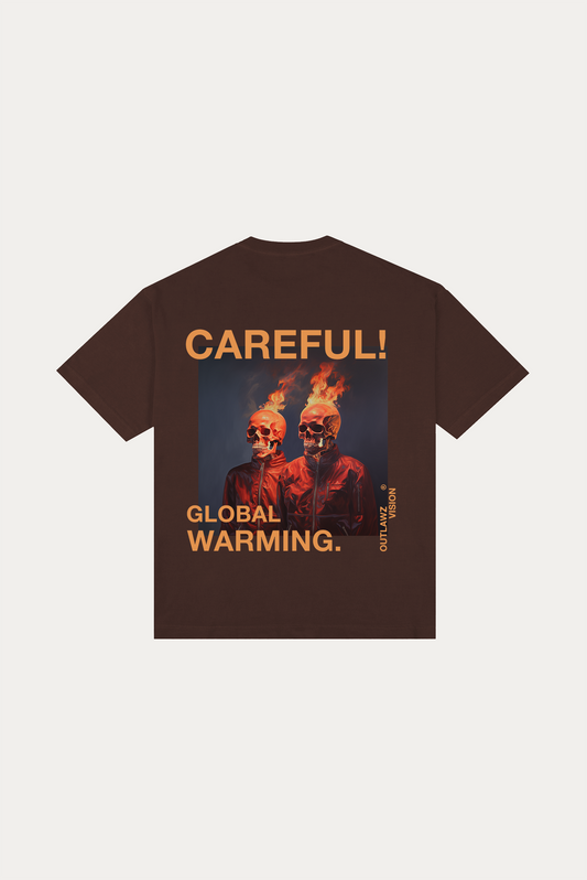T-shirt Over Boxy "GLOBAL WARMING" - Marrom