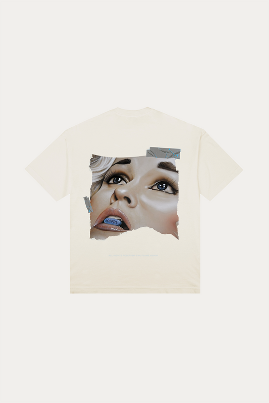 T-shirt Over Boxy "HAPPINESS" - Off-white