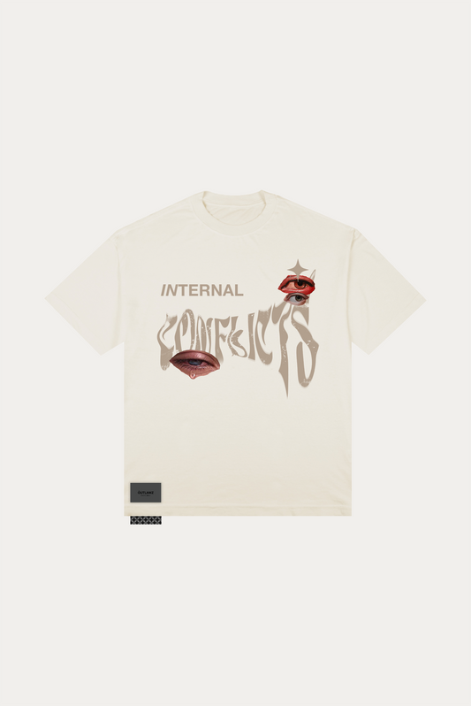 T-shirt Over Boxy "INTERNAL CONFLICTS" - Off-white