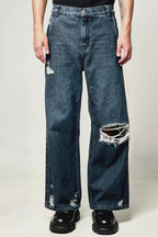 Pants Wide Leg  " DESTROYED " - Azul